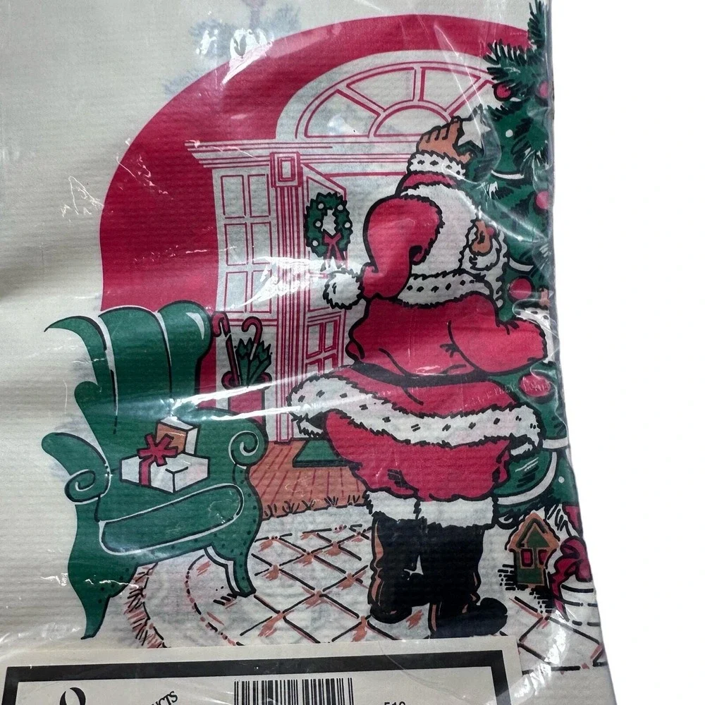 Lawrence‎ Products Vintage Christmas Santa Paper Tablecover 54x96 New Sealed USA